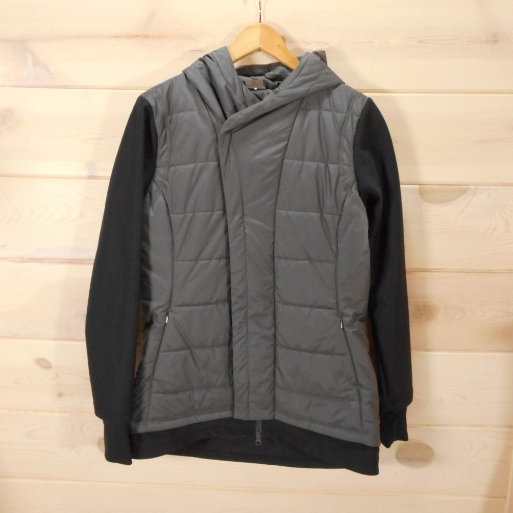 Calia by Carrie Underwood Women's M Hooded Puffer Jacket Gray Black Zip